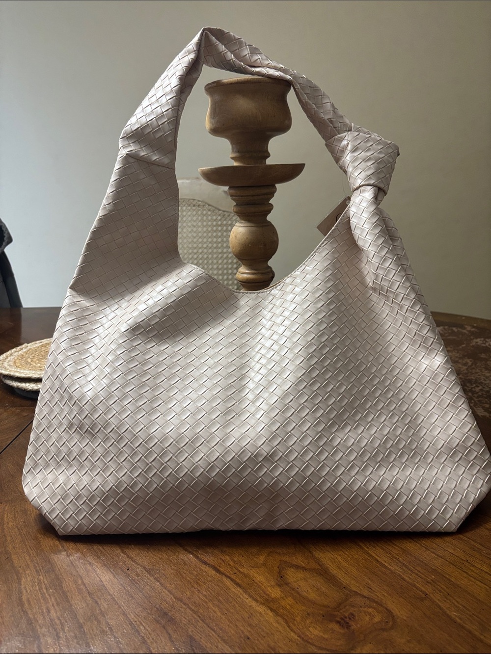 Ulta Beauty Woven Knot-Handle Shoulder Bag in Light Beige